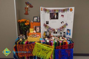 Dia de Los Muertos ofrenda table display.
