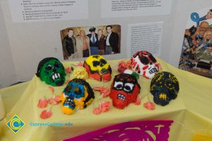 Sugar skulls on a table.