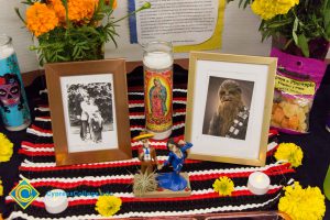 Dia de Los Muertos ofrenda table display.