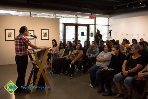 Gustavo Arellano speaking at Muralism Presentation