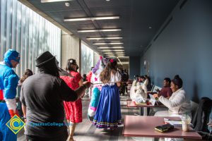 Students trick or treating on campus.