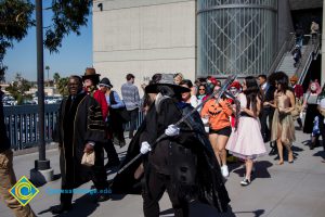 Students dressed up for Halloween walk across campus