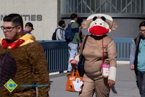 Student dressed as sock monkey