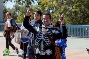 Student dressed as skeleton