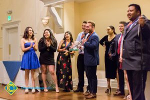 Students on stage at Associated Students banquet