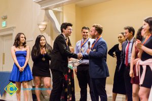 Students on stage at Associated Students banquet