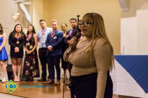 Students on stage at Associated Students banquet