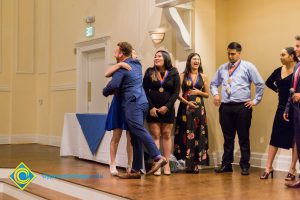 Students on stage at Associated Students banquet