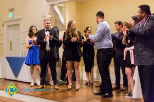 Students on stage at Associated Students banquet