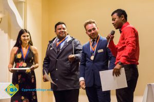 Students on stage at Associated Students banquet