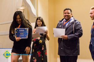 Students on stage at Associated Students banquet