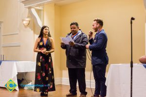 Students on stage at Associated Students banquet