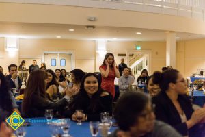 Maha Afra and students at Associated Students banquet