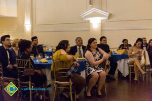 Students on stage at Associated Students banquet