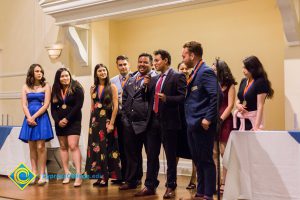 Students on stage at Associated Students banquet