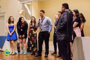 Students on stage at Associated Students banquet