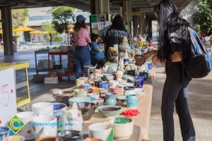 Ceramic items on display table.