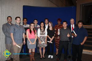 A group of students with staff at the 2015 Scholarship Awards.