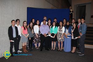 A group of students with staff at the 2015 Scholarship Awards.