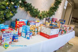 Table with food donations.