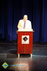 Cypress College Foundation Director, Raul Alvarez speaking at the 2014 Scholarship Awards Ceremony.