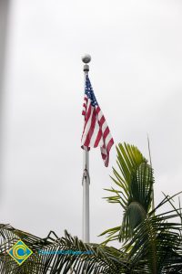 American flag flying on flagpole.