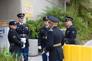 Military personnel talking.