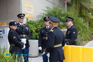 Military personnel talking.