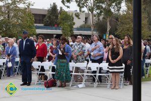 2016 Veteran's Day Anniversary attendees saying the pledge of allegiance.