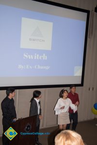 Group of four students giving presentation at the Ideathon event.