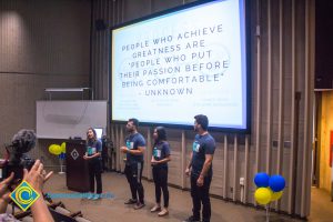 Group of four students giving presentation at the Ideathon event.