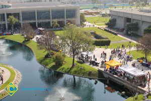 Aerial view of the pond and walkway during the 2014 KinderCaminata.