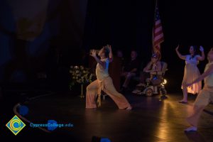 Dancers performing on stage at the 2018 Yom HaShoah event.