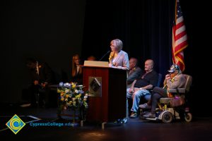 Dr. Schilling speaks at the Yom HaShoah event.