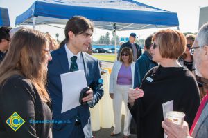 Dr. Schilling speaking with guests of the SEM Groundbreaking ceremony.