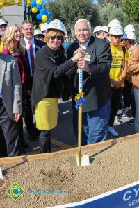 Dr. Schilling and a gentleman holding a shovel at the dirt box for the SEM Groundbreaking ceremony.