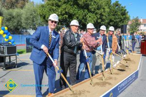 Group of men holding shovels at the SEM Groundbreaking event.