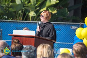 Dr. JoAnna Schilling speaking to audience of SEM Groundbreaking ceremony.