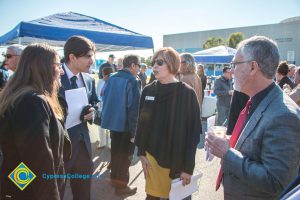 Dr. Schilling speaking with guests of the SEM Groundbreaking ceremony.