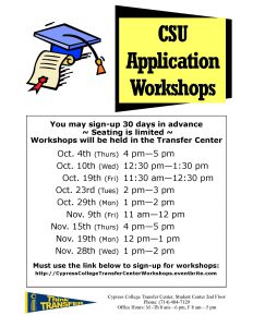 CSU Applications Workshops flyer.