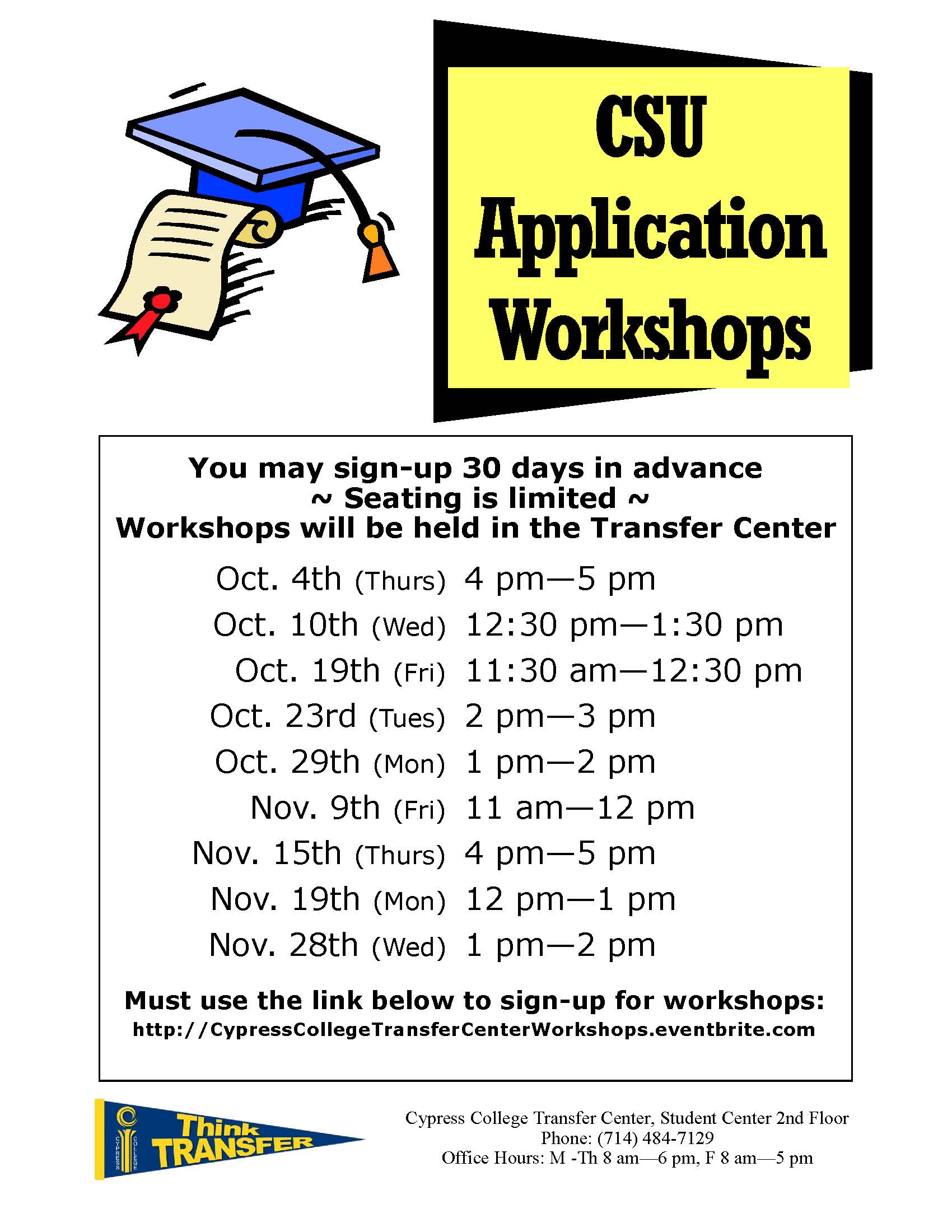 CSU Applications Workshops flyer.