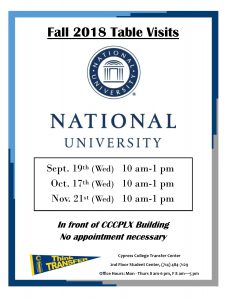 Fall 2018 Table Visits National University flyer