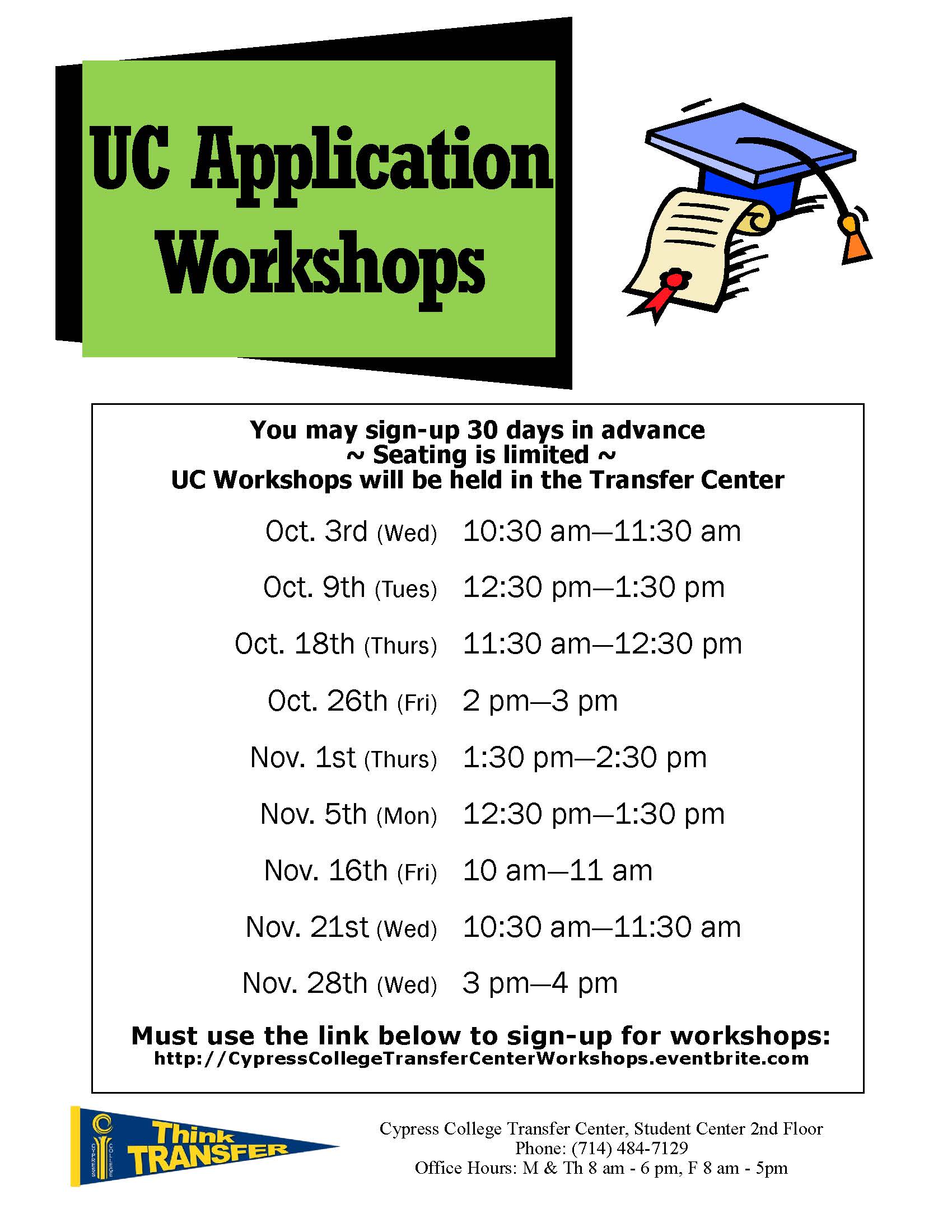 UC Applications Workshops flyer.