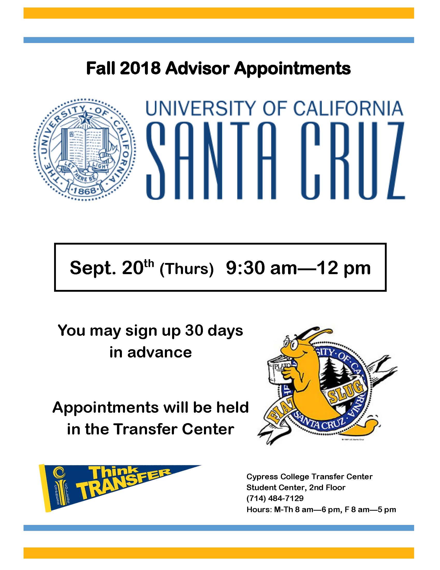 Fall 2018 Advisor Appointments University of Santa Cruz flyer.