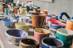 Various pottery on table