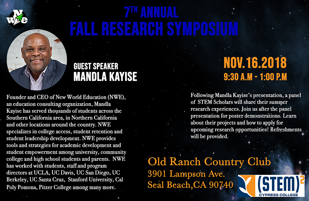 7th Annual Fall Research Symposium flyer with image of Guest Speaker Mandla Kayise.