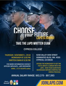 LAPD recruitment flyer showing young men in uniform.