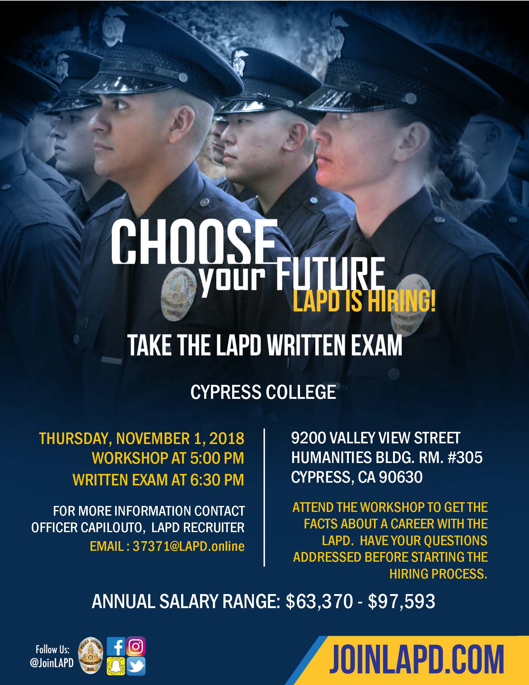 LAPD recruitment flyer showing young men in uniform.