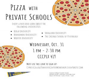 Pizza with Private Schools flyer with images of pepperoni pizza and school pennant.
