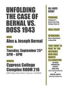 Unfolding the case of Bernal vs. Doss 1943 flyer.